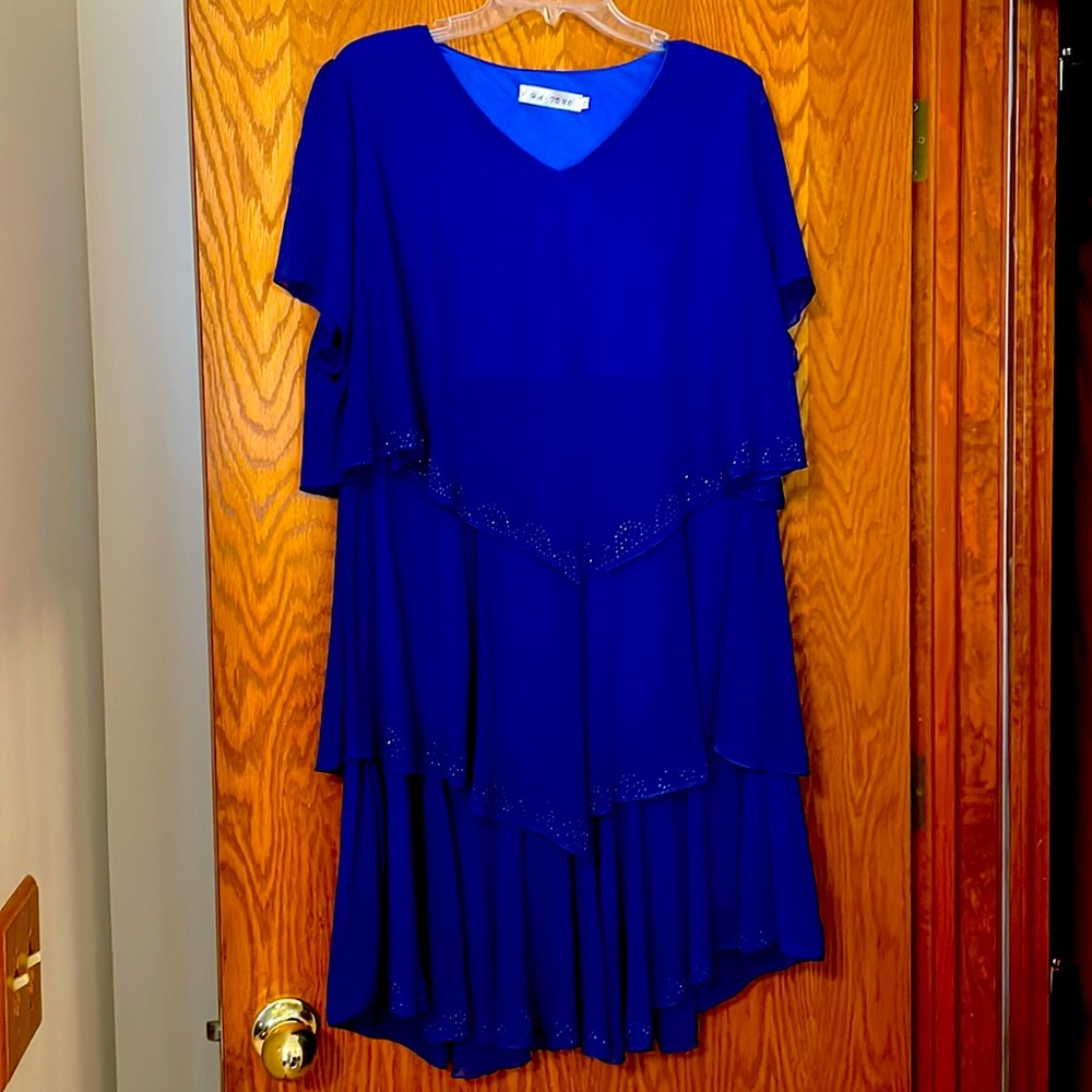 Royal blue tiered dress size XXL with bedazzled accents